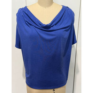 Women's Unbranded Blue draped cowl neck dolman Short Sleeve textured knit top M